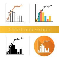 icono de la curva de Pareto. tabla de información y gráfico. Visualización de la regla 80-20. distribución de la riqueza social. diagrama de negocios. Diseño plano, estilos lineales y de color. ilustraciones de vectores aislados