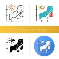 icono de mapa de temperatura. pronóstico del tiempo. gráfico de información, gráfico de datos. actividad sísmica. cambio climático nublado. informe de estadísticas. Diseño plano, estilos lineales y de color. ilustraciones de vectores aislados