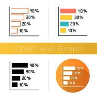 Horizontal histogram icon. Rising interest rate chart. Increasing graph bars. Diagram. Economical report. Business strategy. Flat design, linear and color styles. Isolated vector illustrations