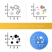 icono de gráfico de burbujas. Gráfico de dispersión. presentación de integración de información. informe comercial, investigación financiera. análisis de mercadotecnia Diseño plano, estilos lineales y de color. ilustraciones de vectores aislados