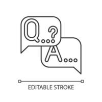 Q A survey linear icon. Social research. Questions and answers poll. Consumer, customer satisfaction. Feedback. Thin line illustration. Contour symbol. Vector isolated outline drawing. Editable stroke