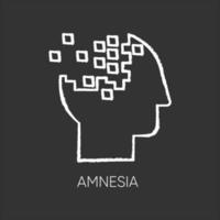 icono de tiza de amnesia. pérdida de memoria. olvido de una lesión cerebral. problemas para recordar. síndrome de korsakoff. trastorno mental. Psicología clínica. cuidado de la salud. ilustración de pizarra de vector aislado