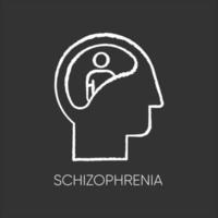 Schizophrenia chalk icon. Unclear thinking. Confused mind. Mental disorder. Paranoia and anxiety. Abnormal behaviour. Clinical psychology. Psychiatric illness. Isolated vector chalkboard illustration