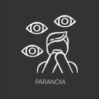 Paranoia chalk icon. Panic attack. Scared person. Fear and phobia. Conspiracy and distrust. Stress and anxiety. Delusion and irrationality. Mental disorder. Isolated vector chalkboard illustration