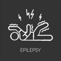 icono de tiza de epilepsia. ataque convulsivo. estremecimiento y temblor. problema de movimiento accidente cerebrovascular epiléptico. actividad anormal trastorno mental. problema neurológico. ilustración de pizarra de vector aislado