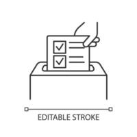 Anonymous survey linear icon. Ballot box. Feedback form. Opinion polling. Social research. Voting. Thin line illustration. Contour symbol. Vector isolated outline drawing. Editable stroke