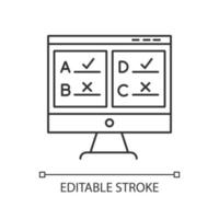 Online survey linear icon. Multiple answer questionnaire. Social research. Customer satisfaction. Feedback. Thin line illustration. Contour symbol. Vector isolated outline drawing. Editable stroke