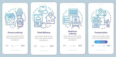 servicios que solicitan la incorporación de la plantilla de vector de pantalla de la página de la aplicación móvil. Pasos del sitio web del tutorial de la industria del transporte comercial con ilustraciones lineales. ux, ui, concepto de interfaz de teléfono inteligente gui