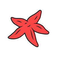 Starfish red color icon. Tropical underwater creature. Invertebrate mollusk. Star shaped aquarium organism. Exotic undersea creature. Marine star, ocean fauna. Isolated vector illustration