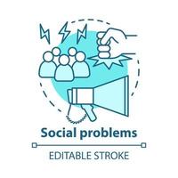 Social problems concept icon. Violence, social abuse and harassment idea thin line illustration. Antisocial behaviour. Conflicts and bullying. Vector isolated outline drawing. Editable stroke