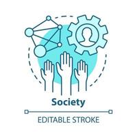 Society concept icon. Community, social integration and relations idea thin line illustration. Social responsibility, solidarity and tolerance. Vector isolated outline drawing. Editable stroke