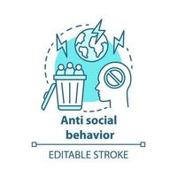 Anti social behavior concept icon. Antisocial behaviour. Crimes against humanity idea thin line illustration. Social violence, abuse, harassment. Vector isolated outline drawing. Editable stroke