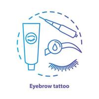 icono de concepto azul de tatuaje de ceja. teñido de cejas y pestañas, ilustración de línea delgada de idea de maquillaje permanente. microblading dibujo de contorno aislado del vector degradado azul. trazo editable