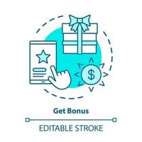 Get bonus concept icon. Gifts prizes idea thin line illustration. Cashback, redeem points. Reward program. Discounts and special offers. Vector isolated outline drawing. Editable stroke