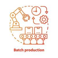 Batch production red concept icon. Manufacturing method idea thin line illustration. Mass production process. Serial manufacture. Machinery equipment. Vector isolated outline drawing. Editable stroke