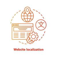 Website localization red concept icon. Website translation idea thin line illustration. Launch manage multilingual webpage, international SEO. Vector isolated outline drawing. Editable stroke