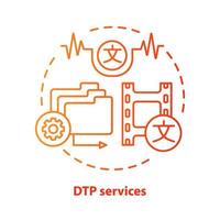 DTP services red concept icon. Desktop publishing services idea thin line illustration. Copy editing, content translation and text formatting. Vector isolated outline drawing. Editable stroke