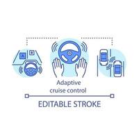 Adaptive cruise control concept icon. Automatically adjust speed and safe distance. System for avoid collisions idea thin line illustration. Vector isolated outline drawing. Editable stroke
