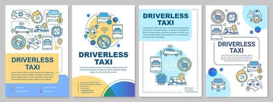 diseño de plantilla de folleto de taxi sin conductor. ventajas de la cabina robótica. folleto, folleto, diseño de impresión de folleto con ilustraciones lineales. diseños de páginas vectoriales para revistas, informes anuales, carteles publicitarios vector