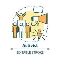 Activist concept icon. Campaigning for political change idea thin line illustration. Participate in march protesting. Social movement, activism. Vector isolated outline drawing. Editable stroke