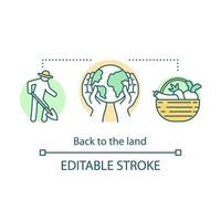 Back to the land concept icon. Agrarian movement idea thin line illustration. Cultivating plants. Agriculture and harvesting. Organic vegetables. Vector isolated outline drawing. Editable stroke