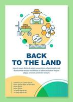 Back to the land poster template layout. Agrarian movement. Seeding, beekeeping. Banner, booklet, leaflet print design with linear icons. Vector brochure page layouts for magazines, advertising flyers