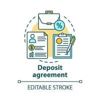 Deposit agreement concept icon. Savings idea thin line illustration. Signing bank contract, legal documentation. Constructing financial contract. Vector isolated outline drawing. Editable stroke