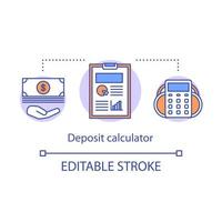 Deposit calculator concept icon. Savings idea thin line illustration. Accounting tool. Counting profits, interest rate, percentage. Vector isolated outline drawing. Editable stroke