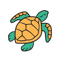 Turtle yellow color icon. Slow moving reptile with scaly shell. Underwater aquatic animal. Swimming ocean creature. Oceanography and zoology. Marine fauna. Isolated vector illustration