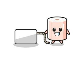 tissue roll cartoon is pulling a banner vector