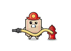 ticket cartoon as firefighter mascot with water hose vector