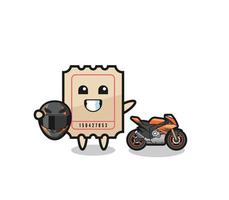 cute ticket cartoon as a motorcycle racer vector