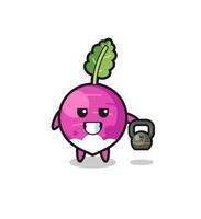 turnip mascot lifting kettlebell in the gym vector