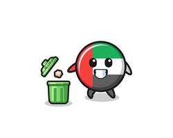 ilustración de la bandera de los emiratos árabes unidos tirando basura en el bote de basura vector