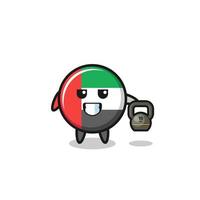 uae flag mascot lifting kettlebell in the gym vector