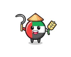 uae flag Asian farmer holding paddy vector