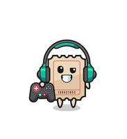 ticket gamer mascot holding a game controller vector