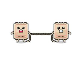 cute ticket character is playing tug of war game vector