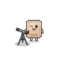 ticket astronomer mascot with a modern telescope vector