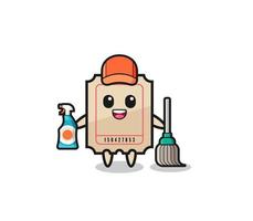 lindo personaje de boleto como mascota de los servicios de limpieza vector