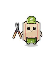 cute ticket as gardener mascot vector