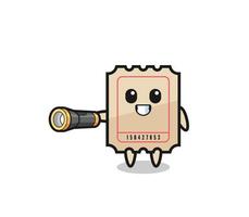 ticket mascot holding flashlight vector