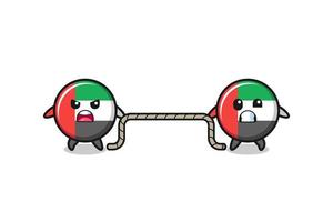 cute uae flag character is playing tug of war game vector