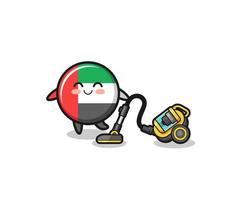 cute uae flag holding vacuum cleaner illustration vector