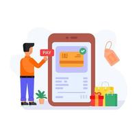 una ilustración de sitio web de compras en diseño plano vector