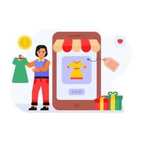 una ilustración de sitio web de compras en diseño plano vector