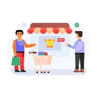 una ilustración de sitio web de compras en diseño plano vector