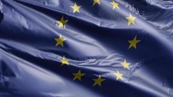 bandiera dell'Unione europea che ondeggia lentamente sul ciclo del vento. bandiera dell'unione europea che ondeggia dolcemente sulla brezza. sfondo di riempimento completo. Ciclo di 20 secondi. video