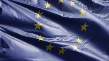 bandiera tessile dell'unione europea che ondeggia lentamente sul ciclo del vento. bandiera dell'unione europea che ondeggia dolcemente sulla brezza. tessuto in tessuto. sfondo di riempimento completo. Ciclo di 20 secondi. video