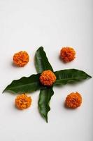 Marigold Flower rangoli Design for Diwali Festival , Indian Festival flower decoration photo